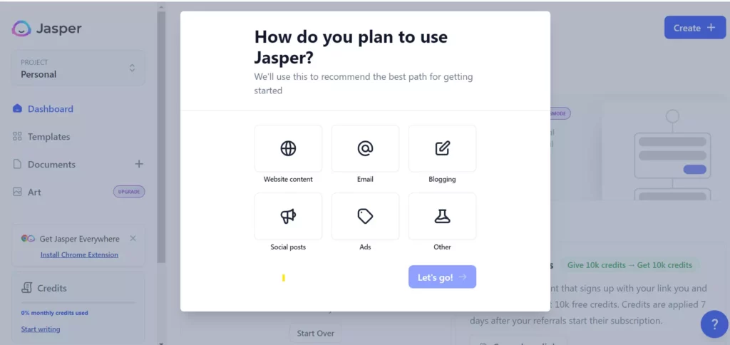 Jasper sign up dashboard how to get started